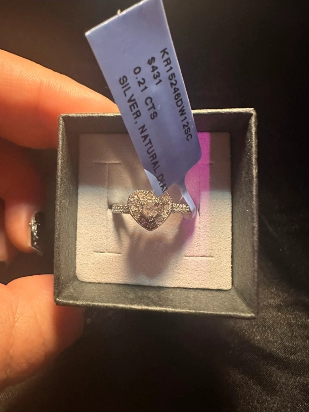 Heart Halo Silver Ring  Center Diamond -